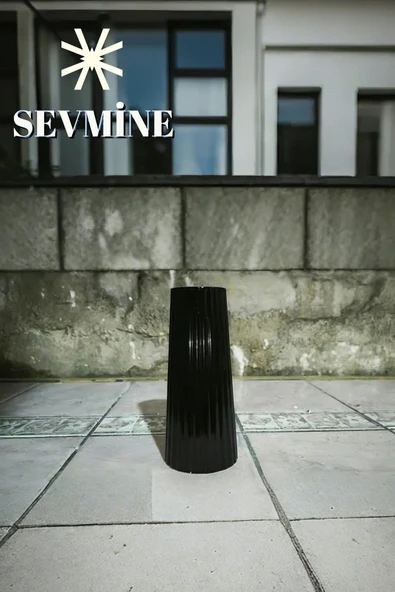 SEVMİNE İskandinav Tarzı Bohem Çizgili Siyah Vazo 18 cm ürün görseli 1