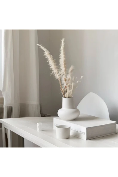 SEVMİNE Bohem Iskandinav Beyaz Beton Lal Vazo 15 Cm | Hediyelik Modern Minimal Şık Tasarım - Resim 2