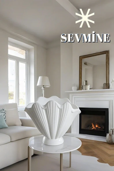 SEVMİNE Beyaz 16 Cm Beton Istiridye Vazo - El Yapımı, Bohem & Iskandinav Tarz, Hediyelik Dekoratif Obje - 2