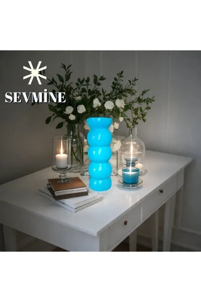 SEVMİNE Bohem Iskandinav 20 Cm Turkuaz Vazo | Hediyelik Zarif Modern Tasarım Trend Dekor - Resim 2