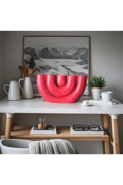 SEVMİNE Modern Tasarım 5 li Beton Mumluk - Şık Tasarım Dekoratif Mumluk (17x9.5x4 cm) - Kan Kırmızı - 2