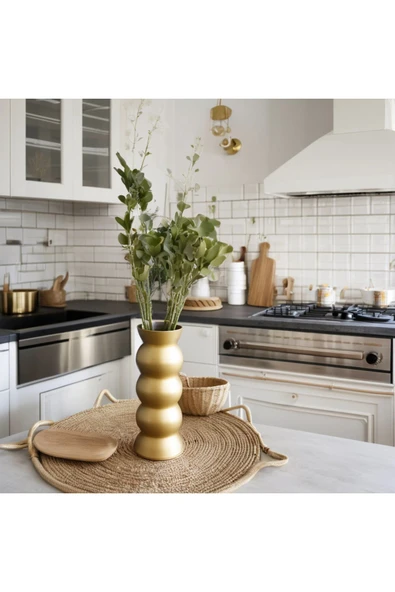SEVMİNE Sade Gold Zarif Bohem Beyaz Iskandinav Tarzı Trend Vazo 20 cm - Resim 3