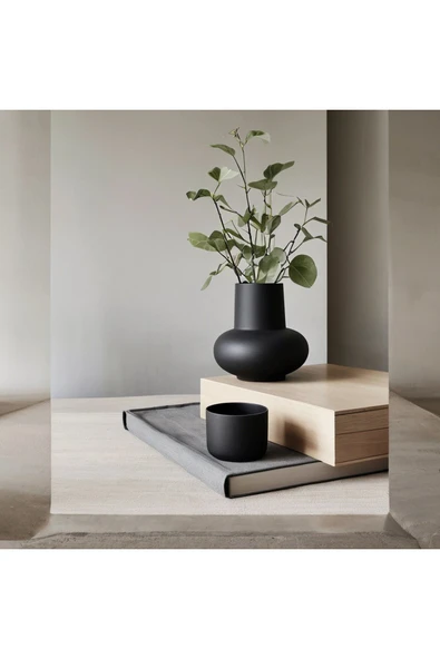SEVMİNE Bohem Iskandinav Siyah Beton Vazo Modern Trend Hediyelik Dekor ürün görseli 1