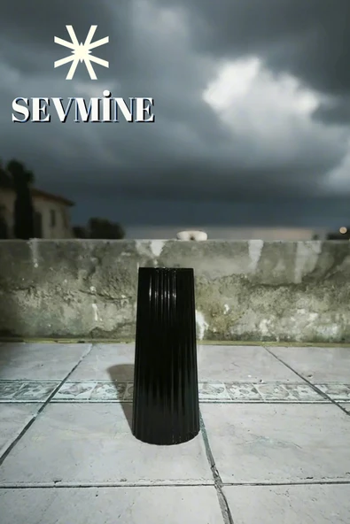 SEVMİNE İskandinav Tarzı Bohem Çizgili Siyah Vazo 18 cm - Resim 3