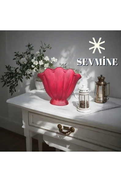 SEVMİNE Kan Kırmızı 16 Cm Modern Trend Istiridye Vazo - Mekanlarınıza Zarif Bir Dokunuş ürün görseli 1
