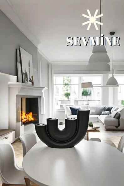 SEVMİNE Bohem Iskandinav Siyah Beton Dörtlü Mumluk | Hediyelik El Yapımı Modern Dekoratif Aksesuar - Resim 2