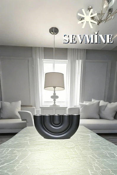 SEVMİNE Modern Tasarım 5 li Beton Mumluk - Şık Tasarım Dekoratif Mumluk (17x9.5x4 cm) - Siyah ürün görseli 1