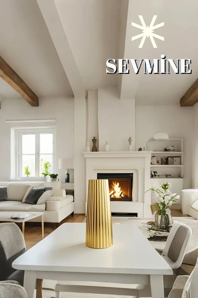 SEVMİNE İskandinav Tarzı Bohem Çizgili Gold Vazo 18 cm