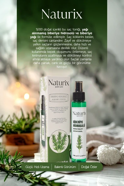 Biberiye Suyu %100 Doğal, Dökülme Karşıtı ve Saç Uzamasını Destekleyici Saç Toniği - 100 ml - Resim 3