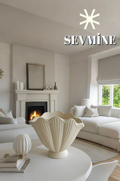 SEVMİNE Krem 16 Cm Renk Beton Istiridye Vazo | El Yapımı Dekoratif Çiçeklik | Modern Şık Tasarım - 2