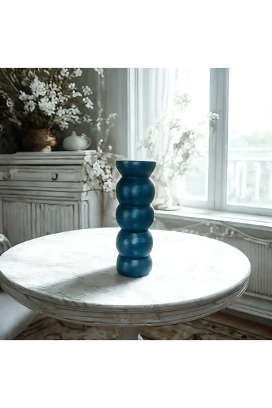 SEVMİNE Bohem Iskandinav 20 Cm Koyu Mavi Vazo | Hediyelik Zarif Modern Tasarım Trend Dekor - Resim 2