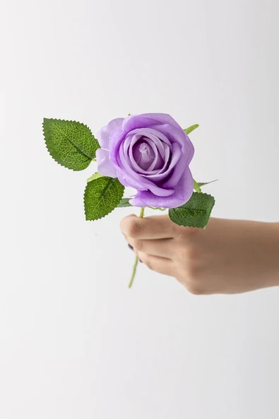 Güleç Yapay Çiçek Yapay Kadife Gül Tek Dal Mor 50 Cm - Resim 3