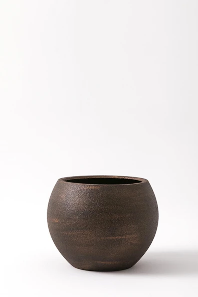 Güleç Yapay Çiçek Plastik Küre Saksı 38*29 Kahverengi