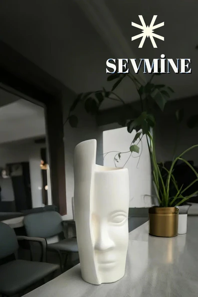 SEVMİNE Bohem Iskandinav Krem Tek Yüz Beton Vazo 31 Cm | Hediyelik Modern Şık Tasarım - Resim 3