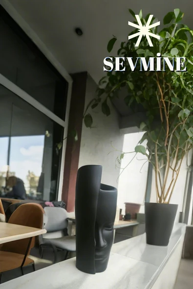 SEVMİNE Bohem Iskandinav Siyah Tek Yüz Beton Vazo 31 Cm | Hediyelik Modern Şık Tasarım - 2