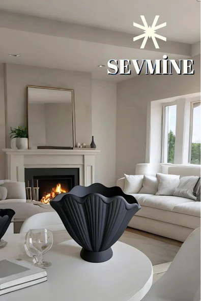 SEVMİNE Siyah 16 Cm Modern Trend Istiridye Vazo - Mekanlarınıza Zarif Bir Dokunuş ürün görseli 1