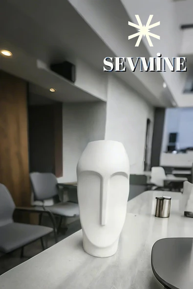 SEVMİNE İskandinav Tarzı Kırık Beyaz Uzun Yüz Long Face Vazo 21 Cm - Resim 2