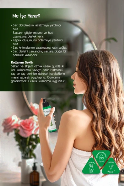 Biberiye Suyu %100 Doğal, Dökülme Karşıtı ve Saç Uzamasını Destekleyici Saç Toniği - 100 ml - Resim 4