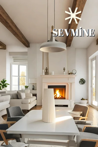 SEVMİNE İskandinav Tarzı Bohem Çizgili Krem Vazo 18 cm - Resim 3