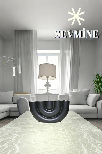 SEVMİNE Modern Tasarım 5 li Beton Mumluk - Şık Tasarım Dekoratif Mumluk (17x9.5x4 cm) - Siyah - Resim 3