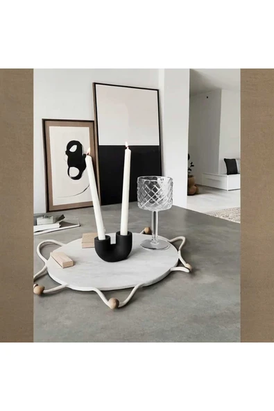 SEVMİNE Bohem Iskandinav Siyah Ahşap Mumluk Zarif Trend Hediyelik Dekor ürün görseli 1