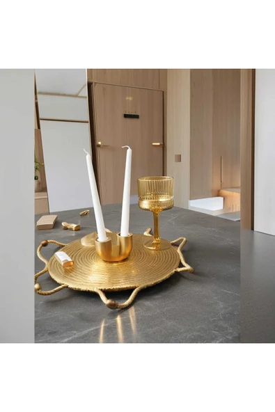 SEVMİNE Bohem Iskandinav Gold Ahşap Mumluk | Hediyelik Sade Zarif Minimalist Dekor Trend Tasarım - Resim 2