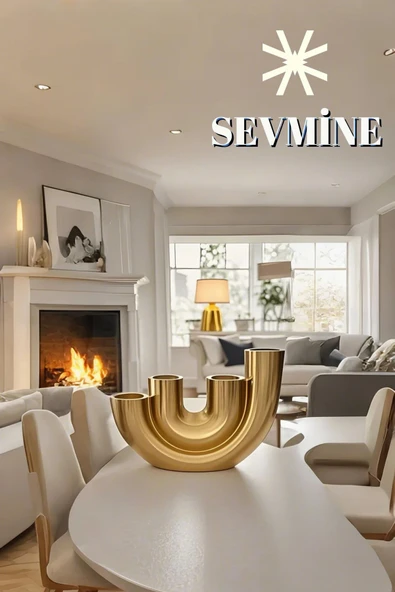 SEVMİNE Bohem Iskandinav Gold Beton Dörtlü Mumluk | Hediyelik El Yapımı Modern Dekoratif Aksesuar - Resim 3