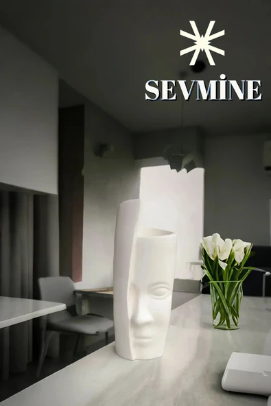 SEVMİNE Bohem Iskandinav Kırık Beyaz Tek Yüz Beton Vazo 31 Cm | Hediyelik Modern Şık Tasarım - Resim 3