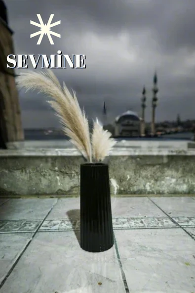 SEVMİNE İskandinav Tarzı Bohem Çizgili Siyah Vazo 18 cm - Resim 2