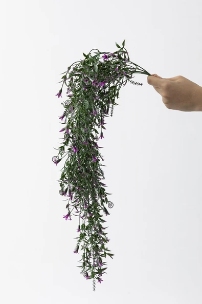 Güleç Yapay Çiçek Yapay Sarmaşık Uv Korumalı Küpe Yeşil Mor 80 Cm 5 Dal