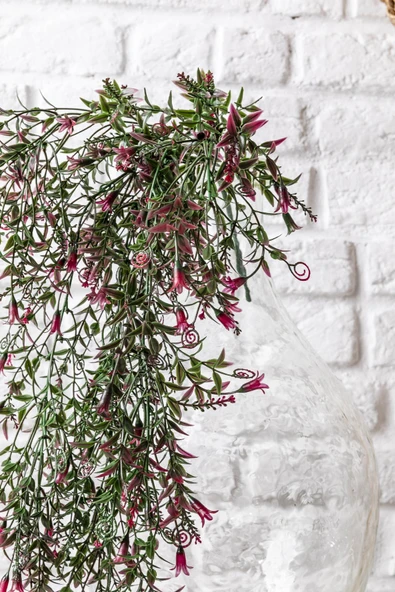 Güleç Yapay Çiçek Yapay Sarmaşık Uv Korumalı Küpe Yeşil Pembe 80 Cm 5 Dal - 2