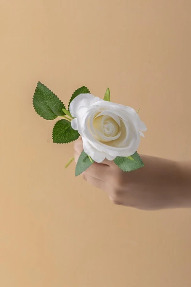 Güleç Yapay Çiçek Yapay Kadife Gül Tek Dal Beyaz 50 Cm - 3