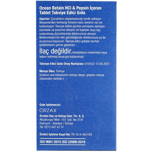 Ocean Betain Hcı + Pepsin 120 Tablet - 4