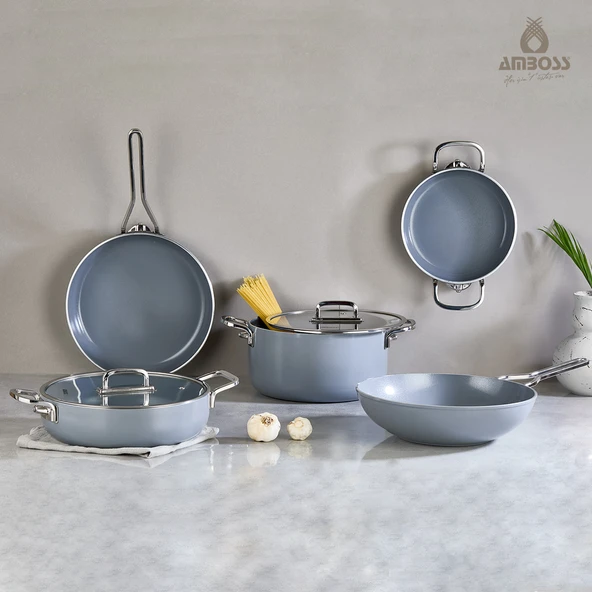 Sera Nova Mix 7 Parça Seramik Tencere Tava Sahan Seti  Gri