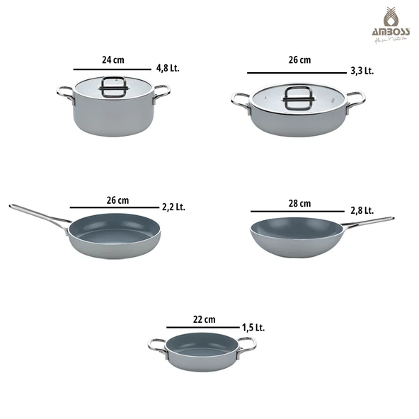Sera Nova Mix 7 Parça Seramik Tencere Tava Sahan Seti  Gri - 6
