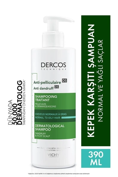 Vichy Dercos Anti-Pelliculaire Anti-Dandruff Kepek Karşıtı Şampuan 390 ml - Normal ve Yağlı Saçlar - 1