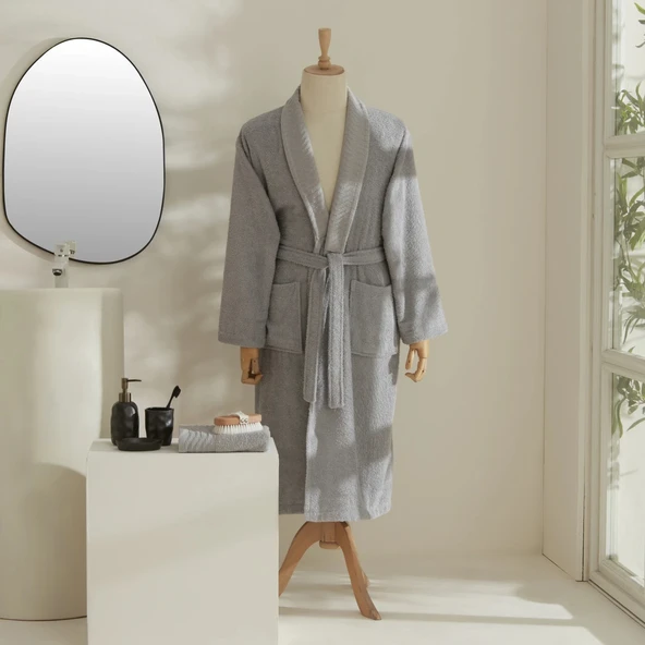 Karaca Home Elroy %100 Pamuk Erkek Bornoz Takımı XL-XXL Gri