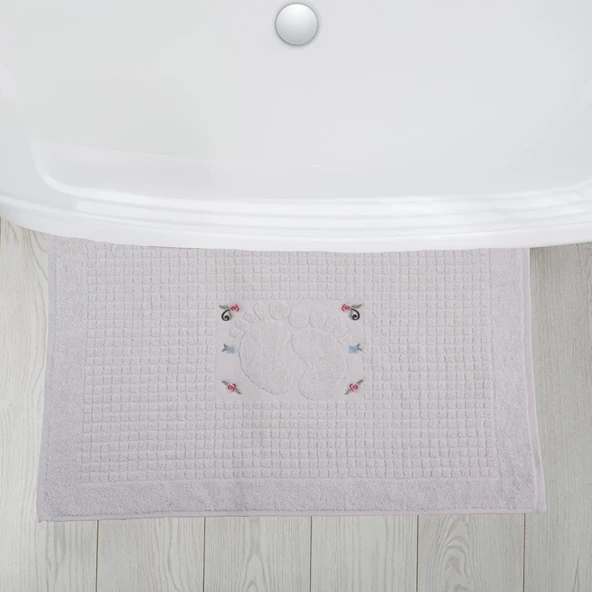 Homedius Banyo Çiçekli Pamuklu Ayak Havlusu 50x70cm Beyaz 2'li - 4