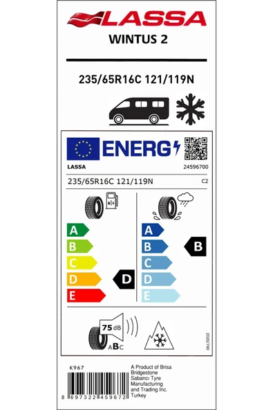 Lassa 235/65r16 C 121/119n 12kat M S Wıntus2 D-b-75 Kış Hafif Ticari Lastiği (ÜRETİM YILI: 2024) - 2
