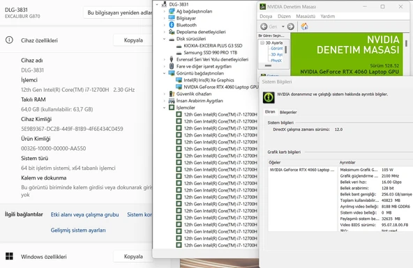 Casper Excalibur G870.1270-BFB0X-B Intel Core i7 12700H 64GB RAM 2TB SSD RTX4060 15.6” FHD 144Hz (İKİNCİ EL) - 5