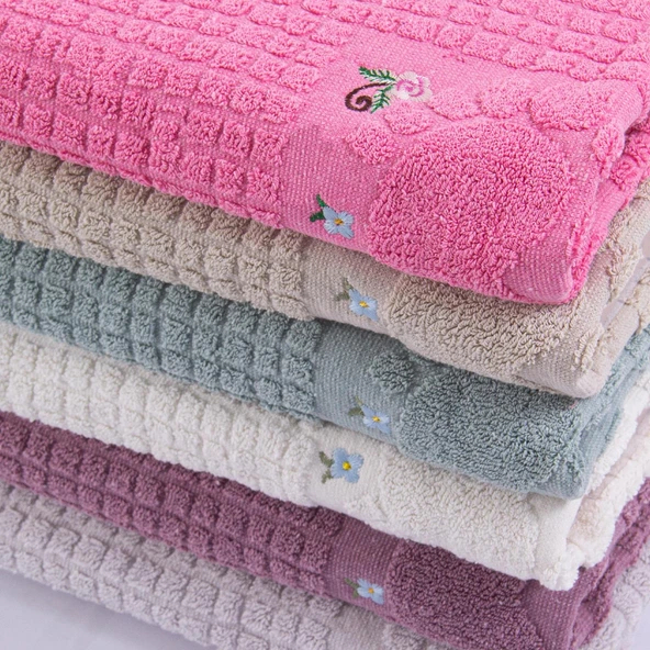 Homedius Banyo Çiçekli Pamuklu Ayak Havlusu 50x70cm Beyaz 2'li - 5