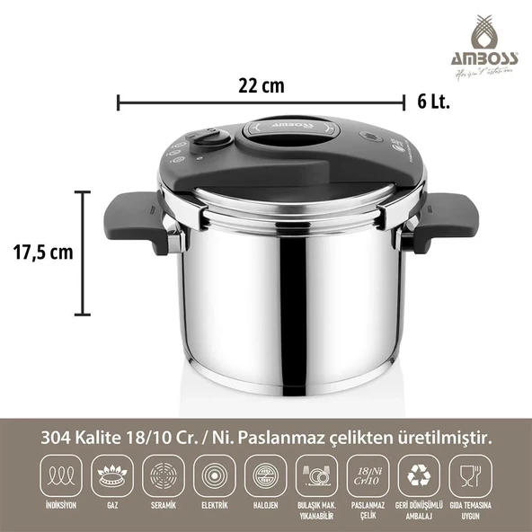 Amboss ENİ-8675 Enio Matik 22 cm 6 lt Düdüklü Tencere