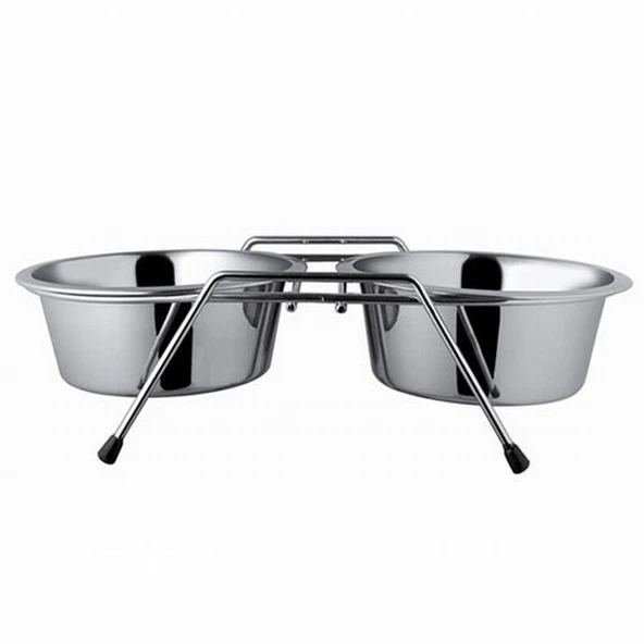 EuroDog Ayaklı İkili Metal Köpek Mama Su Kabı 2x500 Ml 16,5 Cm