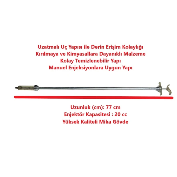 Ayset Uzatmalı Mika Enjektör 20 cc-Uzun Şırınga 77 cm - Resim 2