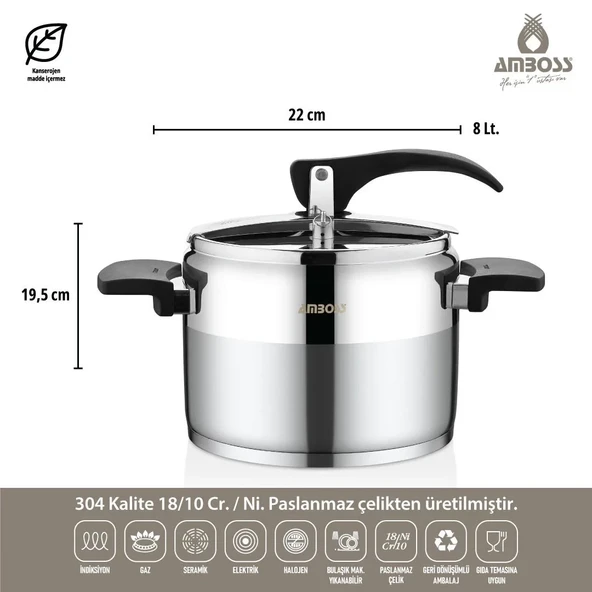 Amboss Enio Klasik 8 lt Düdüklü Tencere - 3