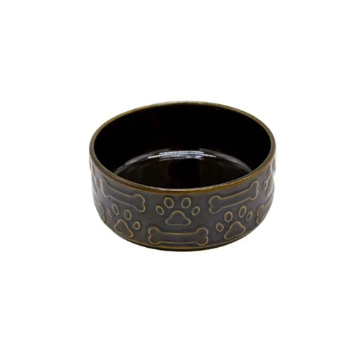 Design Seramik Köpek Mama ve Su Kabı Oksit Yeşil 14 Cm 350 Ml