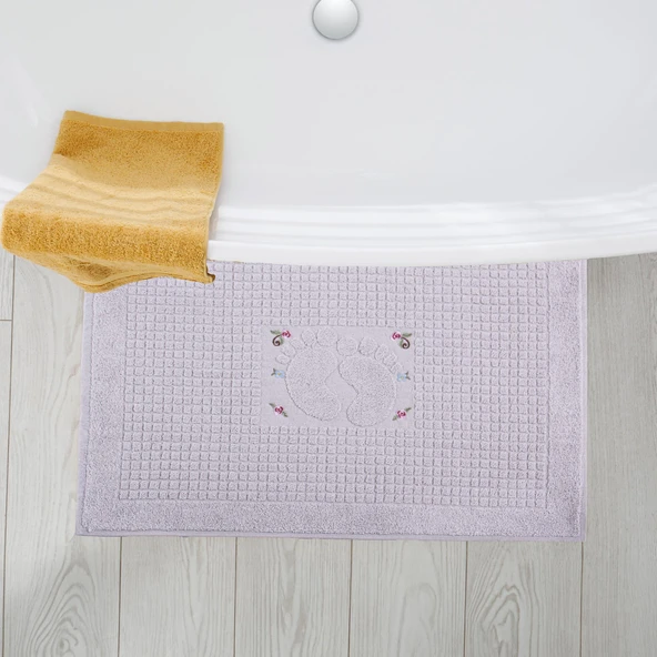 Homedius Banyo Çiçekli Pamuklu Ayak Havlusu 50x70cm Gri 2'li - 4