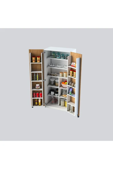 Mutfak Kiler Dolabı Beyaz & Afrika Ceviz Mk-06 - 2