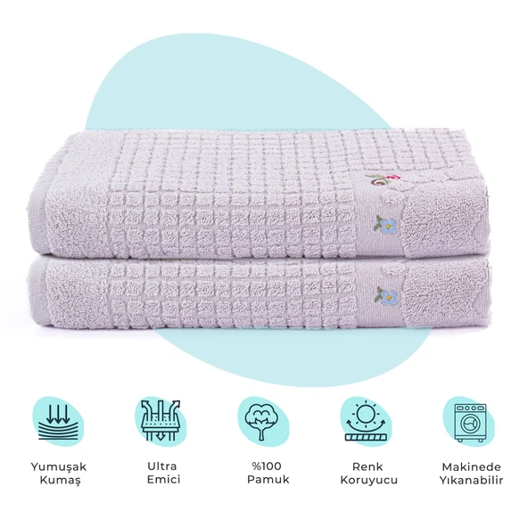 Homedius Banyo Çiçekli Pamuklu Ayak Havlusu 50x70cm Gri 2'li