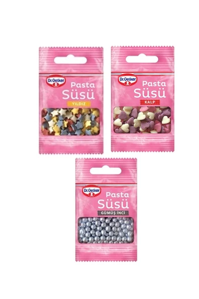 Dr. Oetker Pasta Süsü 10 gr x 3 Gümüş Inci Yıldız Kalp ürün görseli